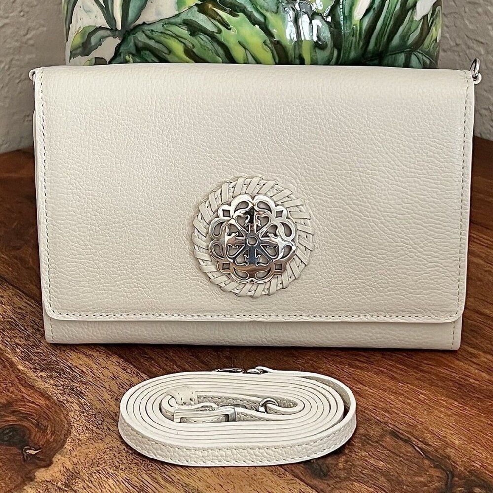 Brighton Ferrara Slim Classic Winter White Leather Organizer Crossbody